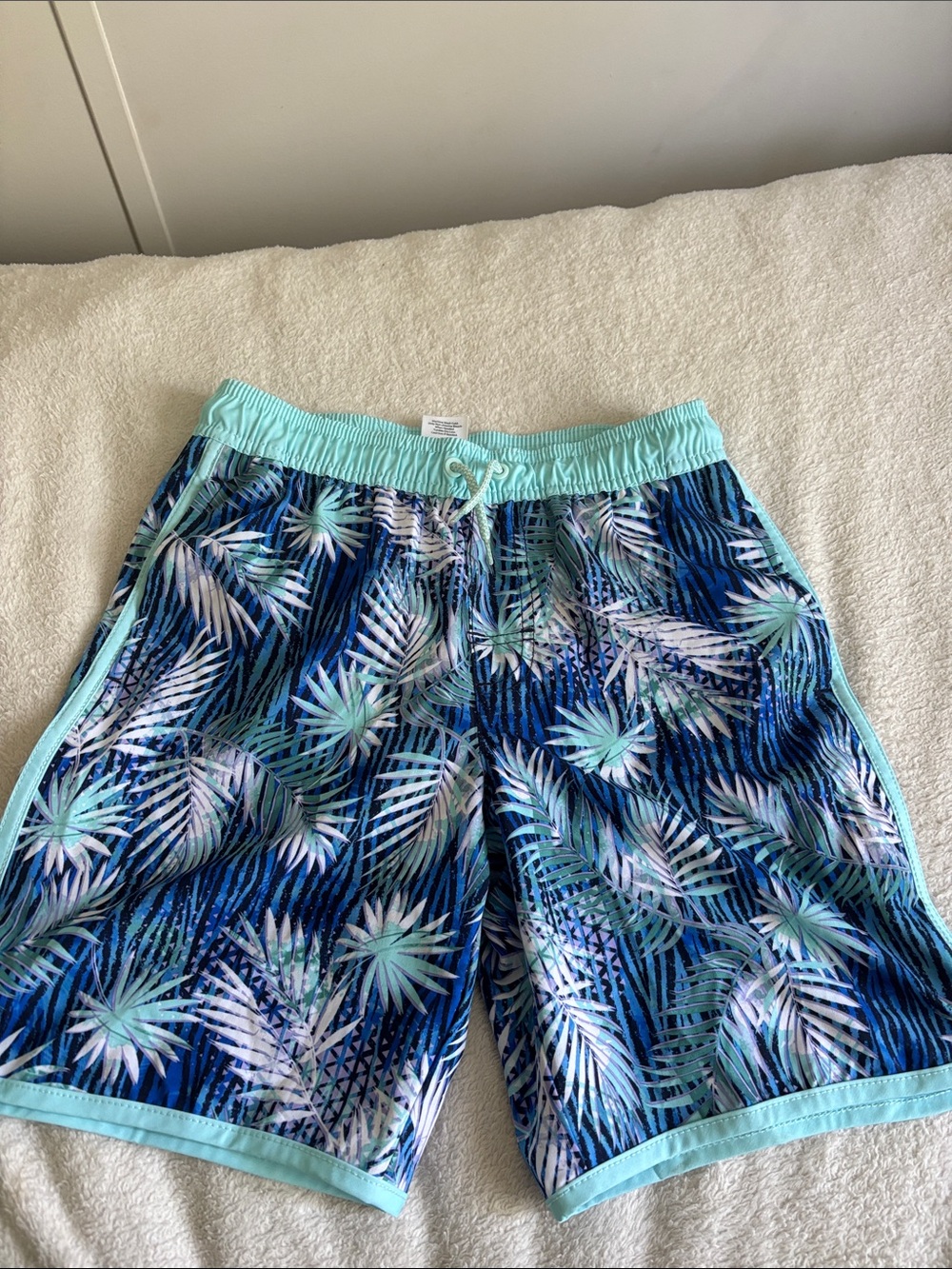 wonder nation Light Aqua and White Mesh Lined Swim Shorts